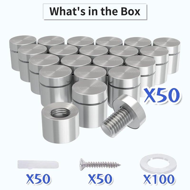 LuckIn 50-Pack Standoff Screws (3/4 in. Dia x 3/4 in. L), Stainless Steel Standoff Mounting Hardware for Acrylic Signs, Silver - Image 3